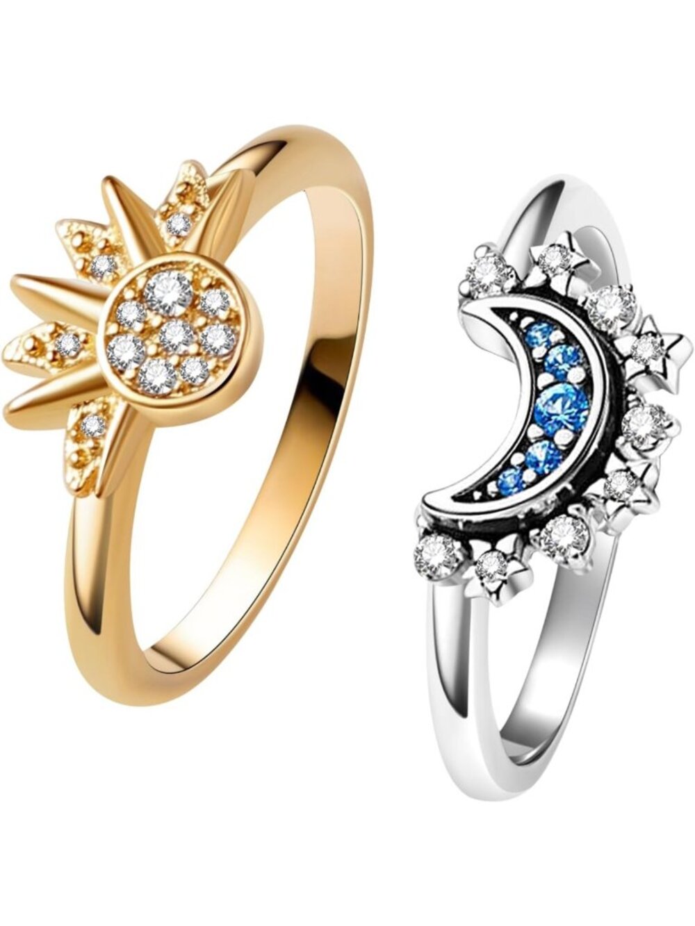 Celestial Sun & Moon Ring Set - Sparkling Stackable Promise Rings for Women
